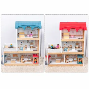 Maison de poupée en bois nordique jouet simulation château princesse avec figurines