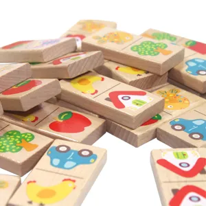 Wooden dominoes blocks set for kids educational puzzle toy detailed view showing colorful patterns