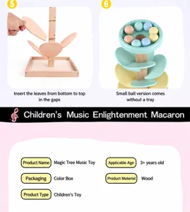 Details de jouet d'arbre musical en bois, jeu de balle roulante couleur macaron educatif