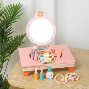 Wooden Folding Storage Dressing Table Toy Simulation Makeup Pretend Play Vanity Set Interactive Puzzle Educational Toys For Kids