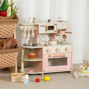 Wooden Pretend Play Kitchen Toy Set Kids Simulation Cooking Coffee Maker Stove Educational Interactive Toy Gift