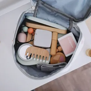 Wooden Simulation Makeup Toy Set Children Hairdressing Pretend Play Handbag Beauty Kit Toys for Girls