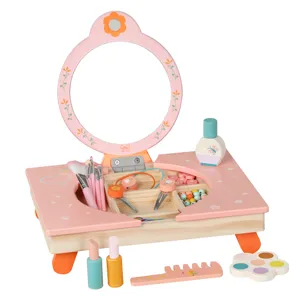 Wooden folding makeup vanity toy set for kids pretend play interactive dress up table
