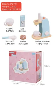 Wooden coffee maker toy set for kids pretend play, kitchen educational toy with cups and milk.