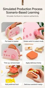 Wooden pretend play toaster toy set for kids, wooden kitchen kitchenware educational toy.