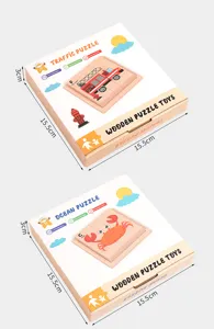 Children wooden puzzle box traffic and ocean theme educational toys with alphabet learning