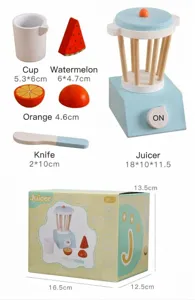 Wooden toy blender kitchen set for kids pretend play, educational wooden fruit toy and accessories.
