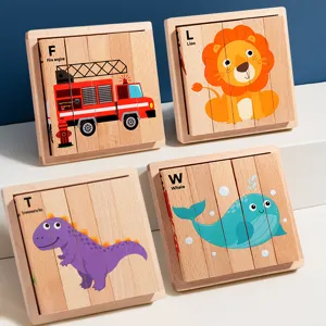 Wooden Boxed Strip Building Block Puzzle Early Education Toy Alphabet Word Spelling Game For Kids And Toddlers