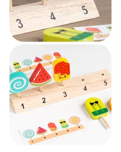 Kids wooden educational toy set ice cream number matching sorting game for learning