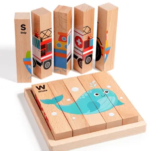 Wooden alphabet puzzle block set for kids early education learning spelling game main view