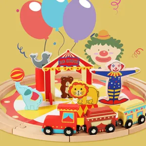 Kids Educational Early Learning Circus Track Wooden Train Set Montessori Toddler Assembly Building Toys Gift