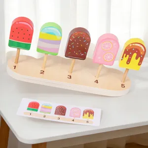Wooden ice cream matching toy set for kids, early learning cognitive sorting game with numbers.