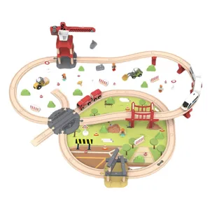 Kids wooden track electric high-speed train toy set with bridge and crane for boys birthday gift