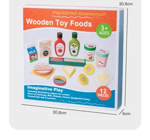 Wooden toy food set for kids pretend play kitchen cooking toys with 12 pieces gift box