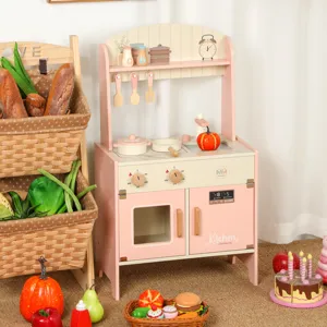 Holz kinder simulations küche spielzeug set mit herd töpfen und lebensmittel zubehör.