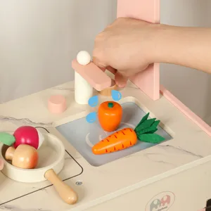 Holz Spielzeug Küche Waschbecken Set mit Gemüse und Wasserhahn für Kinder Rollenspiel.