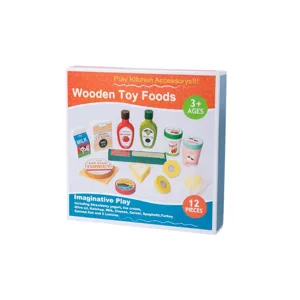 Wooden play kitchen food toys set, 12 pieces simulation wooden toys for kids pretend play.