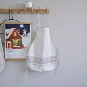 Minimalist white kitchen cooking apron with elegant grey geometric border for home use