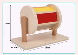 Wooden Montessori rolling drum educational toy for kids color cognitive learning 28x15.5x20cm