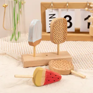 Wooden ice cream popsicle play set kitchen food toys for toddlers and kids gift set