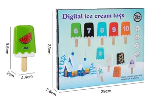 Wooden digital ice cream toy set for kids, interactive kitchen pretend play gift with box.