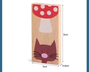 Wooden domino block toy with cute mushroom and cat print, perfect for children learning.