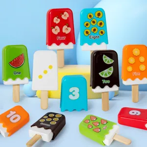 Wooden Digital Ice Cream Popsicle Toy Set Children Pretend Play Kitchen Food Educational Learning Toys Gift For Kids