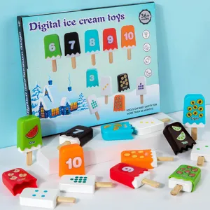 Kids wooden digital ice cream pretend play toys set, early educational gift for boys and girls.