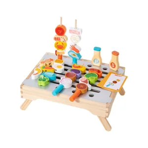 Wooden BBQ grill toy set for kids pretend play interactive wooden kitchen food toys