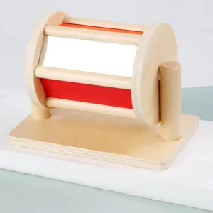 Montessori wooden spinning drum toy for baby early education color cognitive learning.