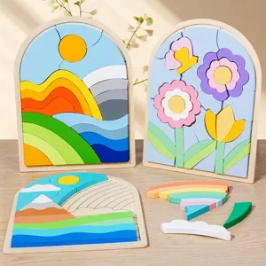 Wooden Children Cartoon 3D Puzzle Toy Early Education Building Blocks Animal Matching Puzzle Kids Educational Toy