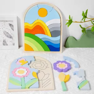 Wooden arch puzzle for kids, montessori educational toys, colorful stacking block set.