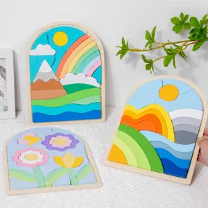 Wooden arch jigsaw puzzle for kids, montessori natural landscape educational stacking toy.