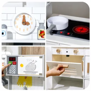 Wooden pretend play kitchen toy set with sound and light for kids cooking simulation fun main