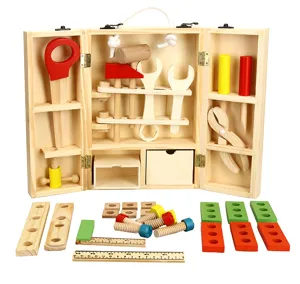 Conjunto de juguetes de caja de herramientas de madera para niños, juguetes educativos.