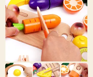 Wooden kitchen cutting toy set, simulation vegetable fruit play food for kids toddler gift.