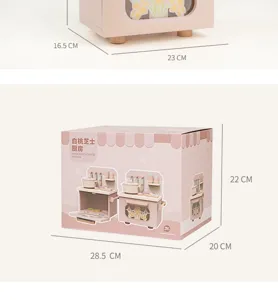 Wooden pretend play kitchen toy set with detailed size dimensions for children cooking fun.
