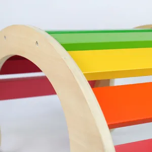 Wooden children climbing arch rainbow rocker sensory training toy for kids safe fun indoor play