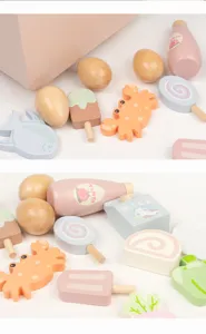 Kids wooden pretend play kitchen food toys set, simulation cutting wooden toys for early education.