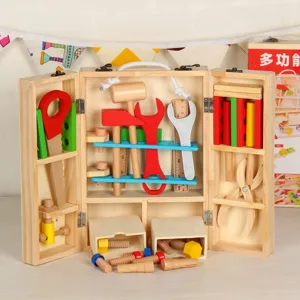 Caja de Herramientas de Simulación de Madera Juego de Rol Set de Juguetes Educativos Kit de Herramientas de Mantenimiento para Niños