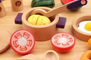 Wooden pretend play kitchen toy set cutting fruit vegetables food for kids fun cooking games