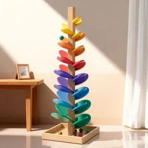 Jouet Arbre a Billes Arc en Ciel en Bois Education Precoce Cognition des Couleurs Vue Principale