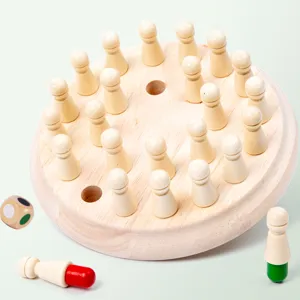 Wooden memory chess game for kids, early educational color matching toy with board and dice.