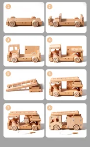 Wooden fire truck toy assembly steps DIY kids educational building blocks wooden vehicle model