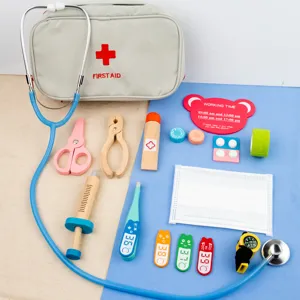Ensemble de Jouets en Tissu pour Enfants en Bois Simulation Extérieure Premiers Secours Sac Médical Docteur Éducatif Apprentissage Jeu de Rôle