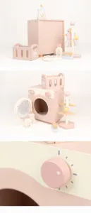 Wooden pretend play washing machine toy set kids pink simulated laundry game educational gift