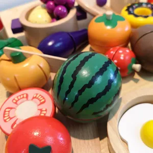 Wooden cutting fruit and vegetable toy set for kids playhouse kitchen games simulation food.