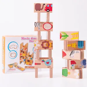 Wooden animal dominoes blocks puzzle set for kids early education and brain development.