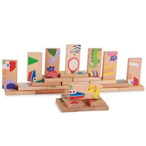 Wooden dominoes animal puzzle blocks set for kids early education brain development toys