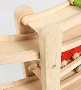 Wooden ramp racer toy detail, multi-tier car track toddler early educational gift.